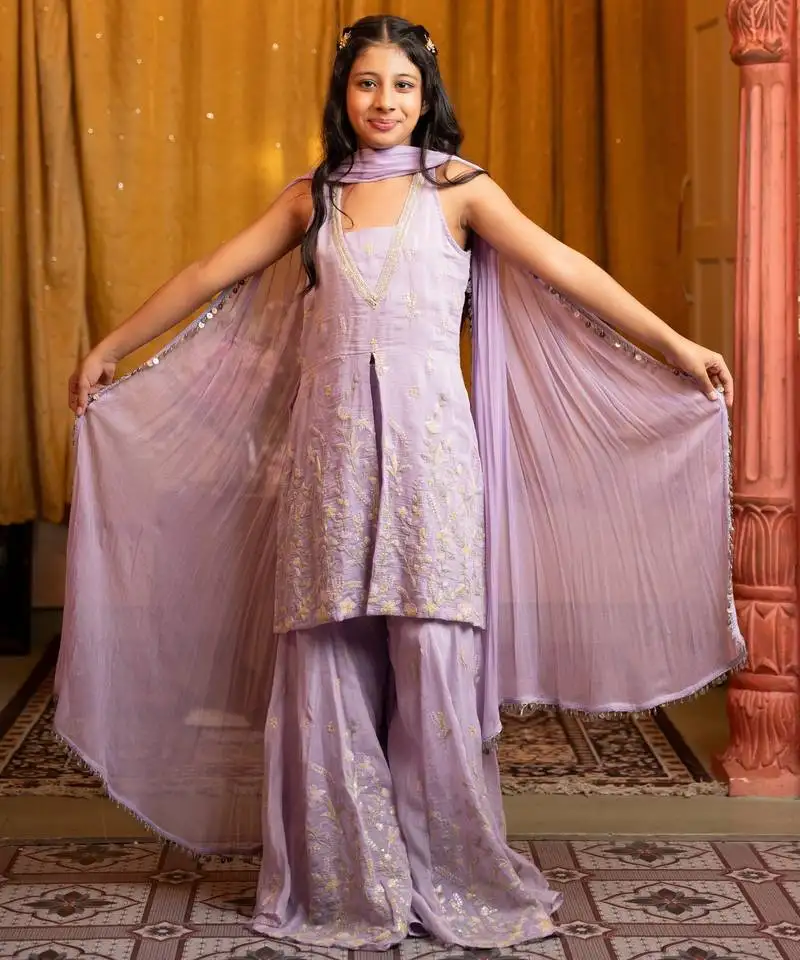 Purple embroidered chanderi sharara