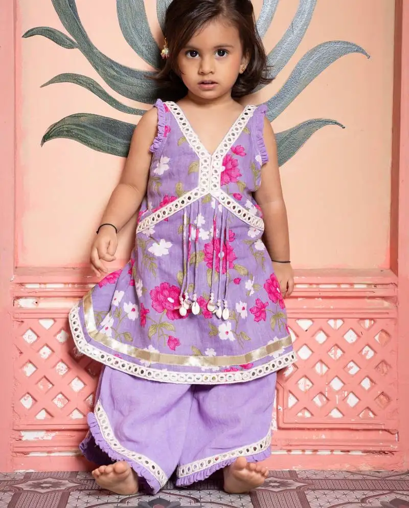 Purple embroidered linen co ord set