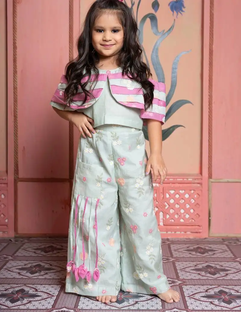 Green embroidered chanderi silk co ord set