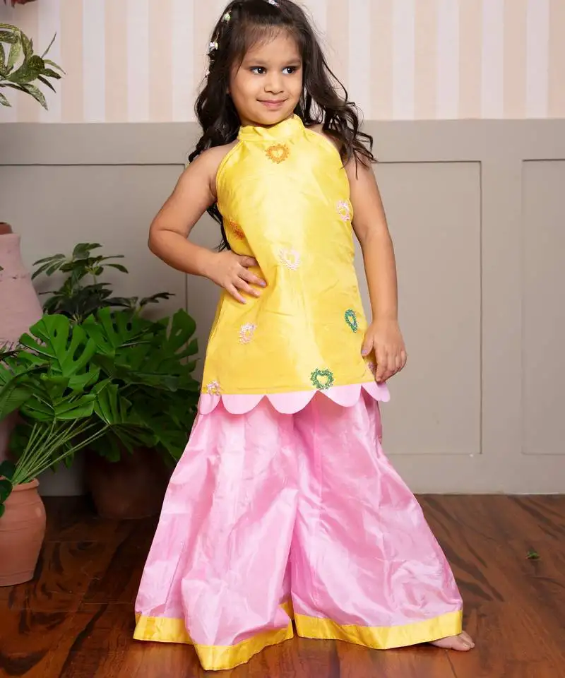 Yellow plain silk co ord set