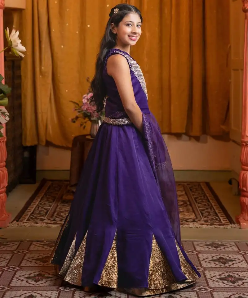 Purple plain silk lehenga