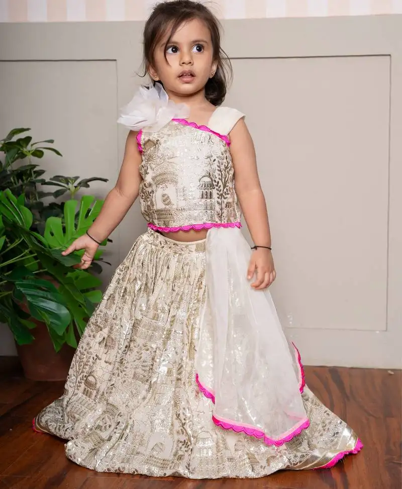 Cream embroidered georgette lehenga