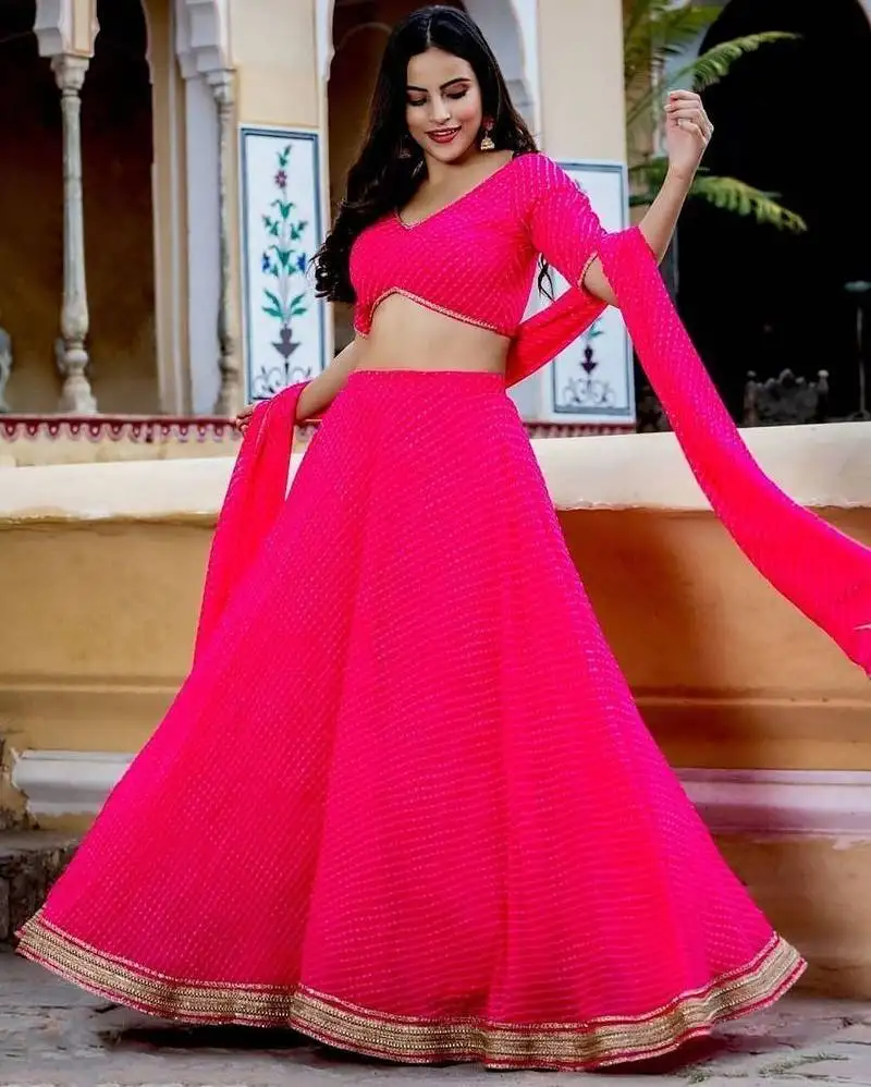 Astounding pink leheriya georgette bridesmaid lehenga choli