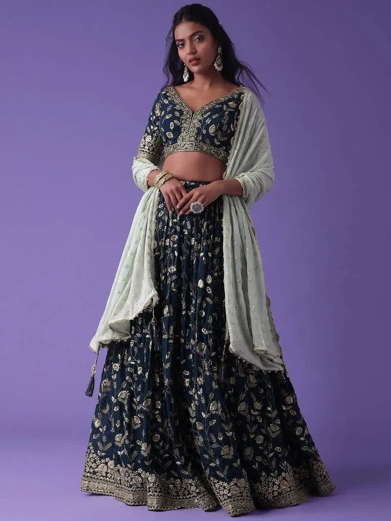 Pretty blue dori work georgette wedding lehenga choli with dupatta