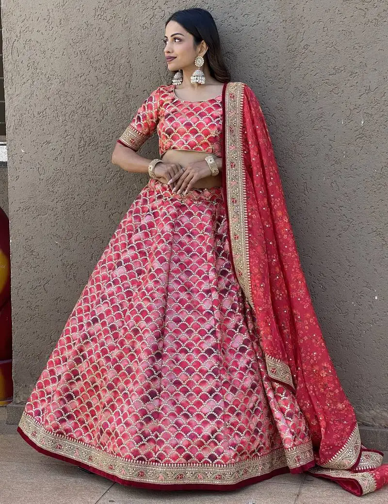 Beautiful pink sequins art silk engagement wear lehenga choli