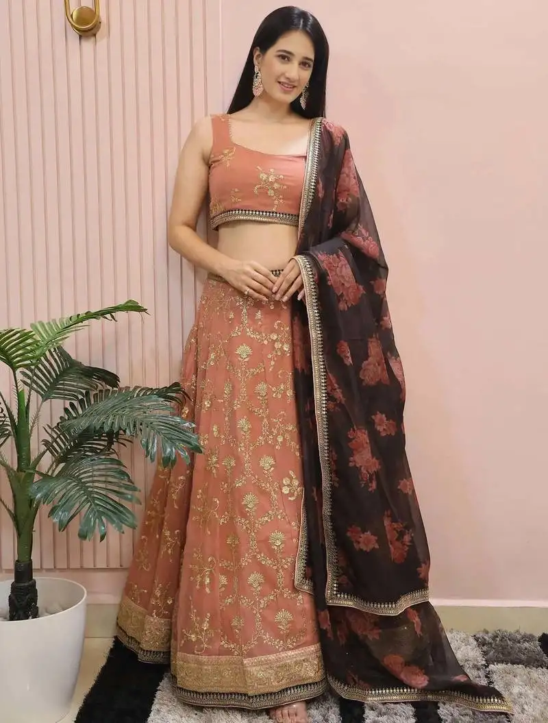 Alluring pink georgette sequins event wear lehenga choli