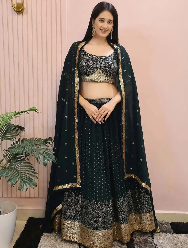Beautiful green sequins mehendi wear lehenga choli