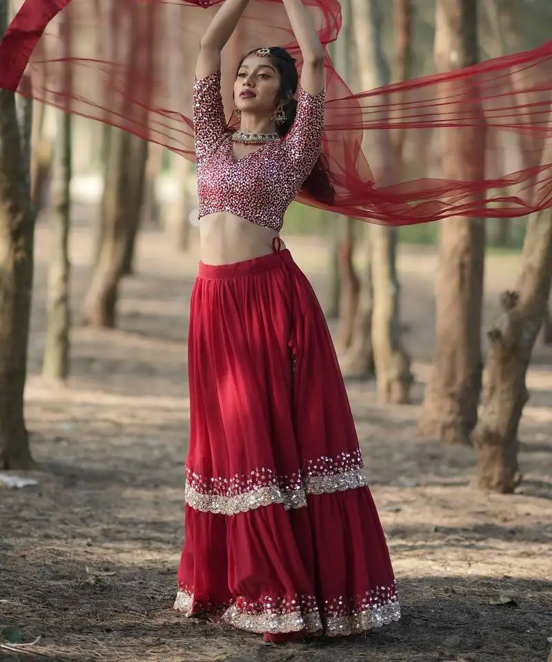 Incredible red sequins georgette designer lehenga choli with dupatta