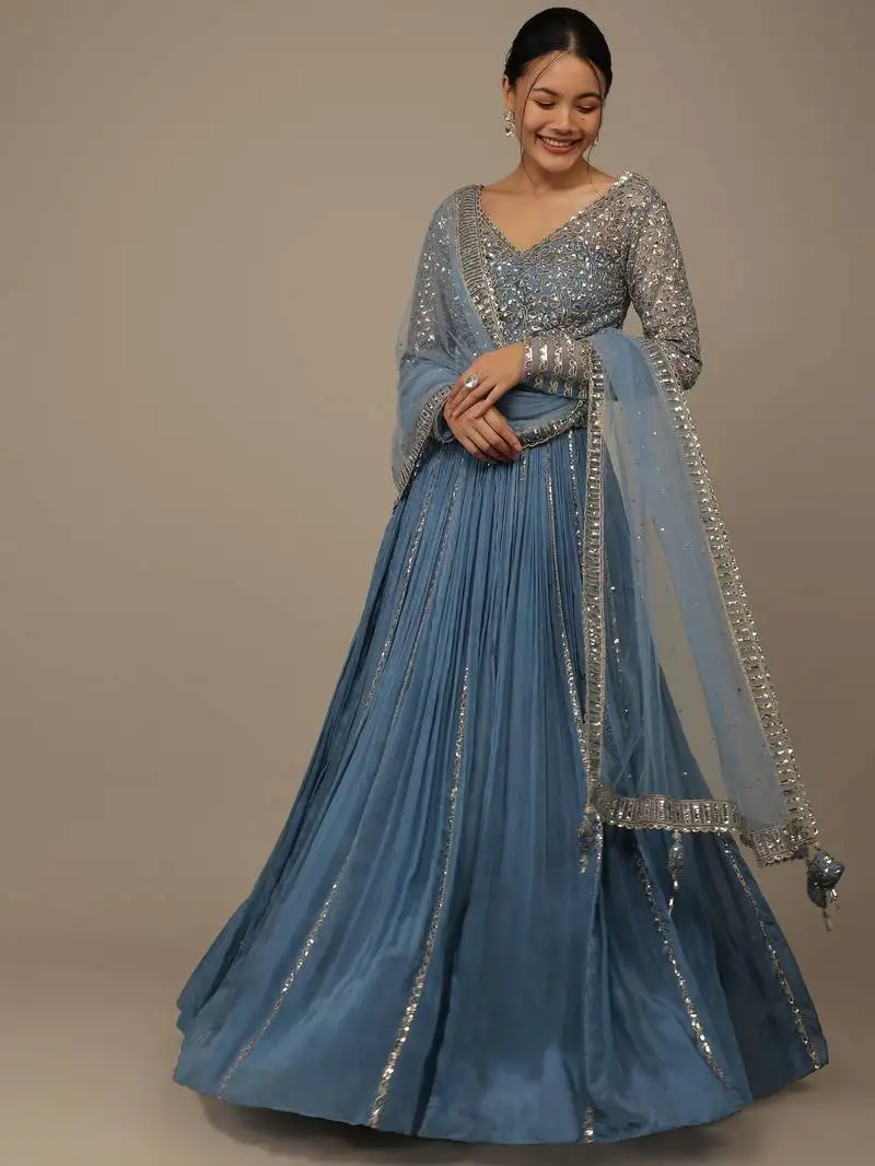 Lovely blue sequins georgette bridesmaid lehenga choli with dupatta