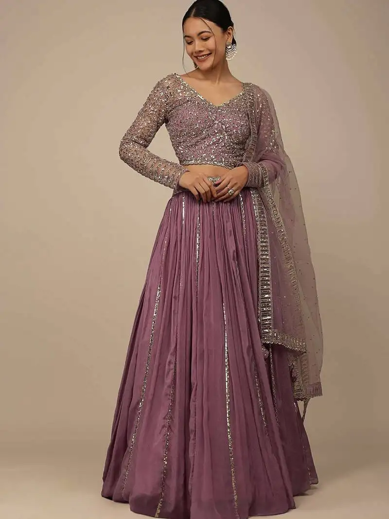 Glamorous pink sequins georgette reception wear lehenga choli