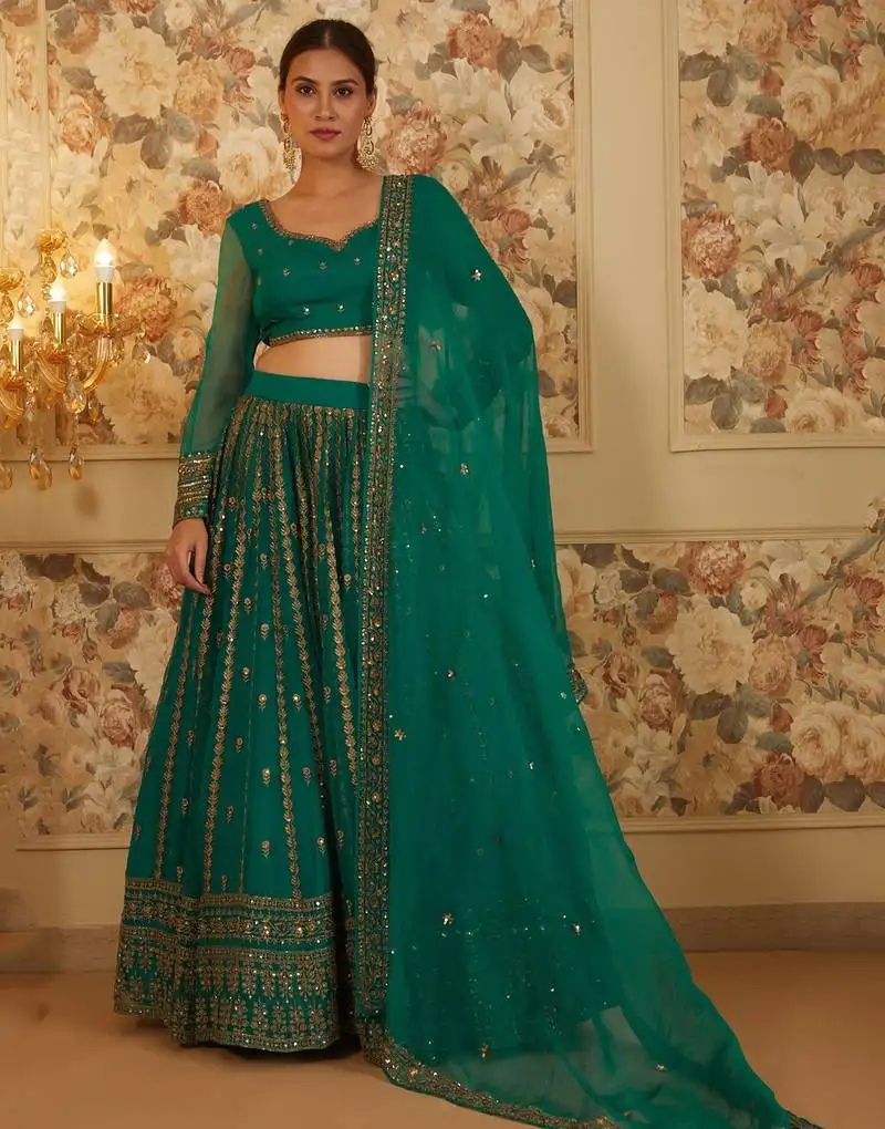 Incredible green sequins organza festival wear lehenga choli