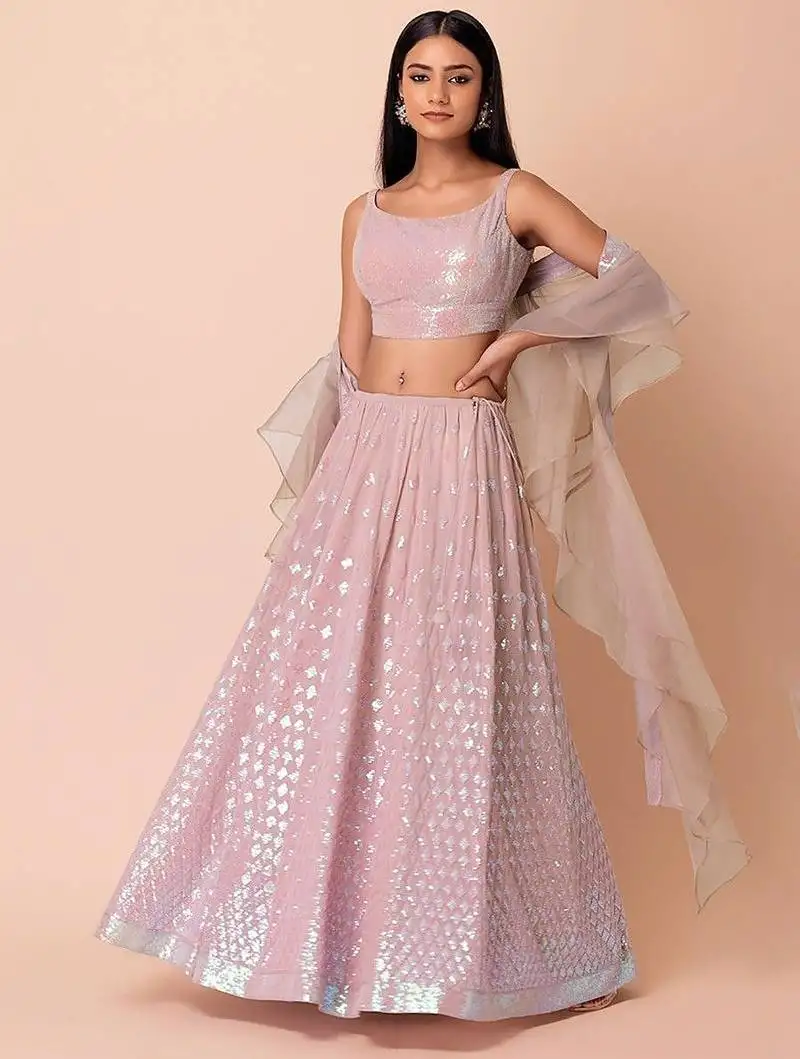 Astonishing pink embroidered georgette party wear lehenga choli
