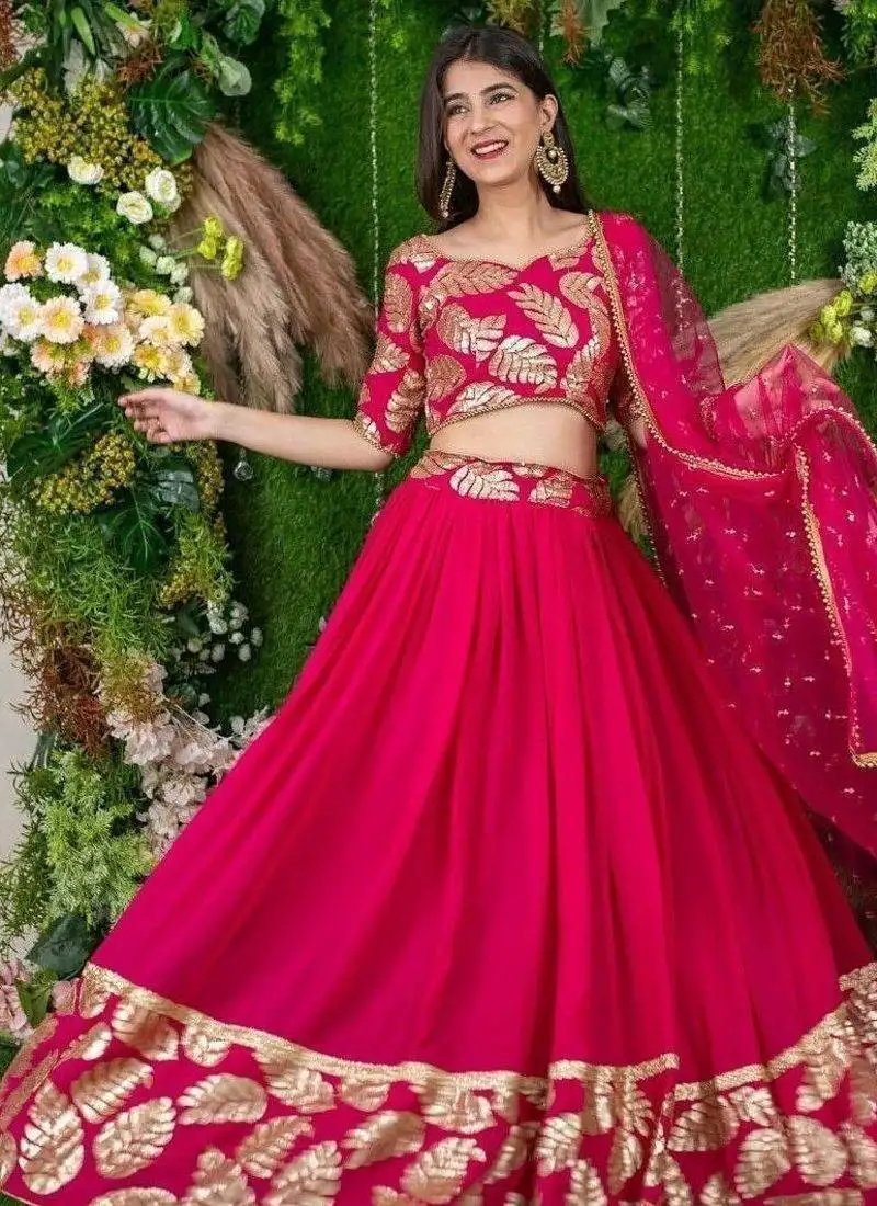 Astonishing pink zari embroidered georgette lehenga choli with dupatta