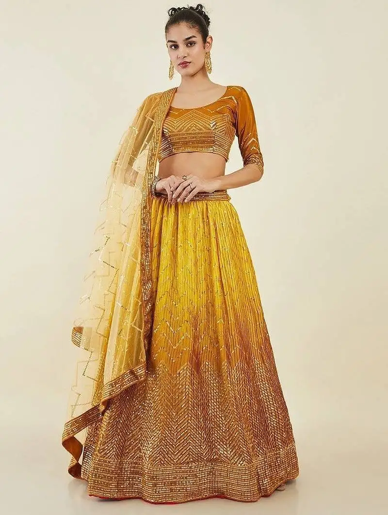 Captivating yellow sequins art silk haldi wear lehenga choli