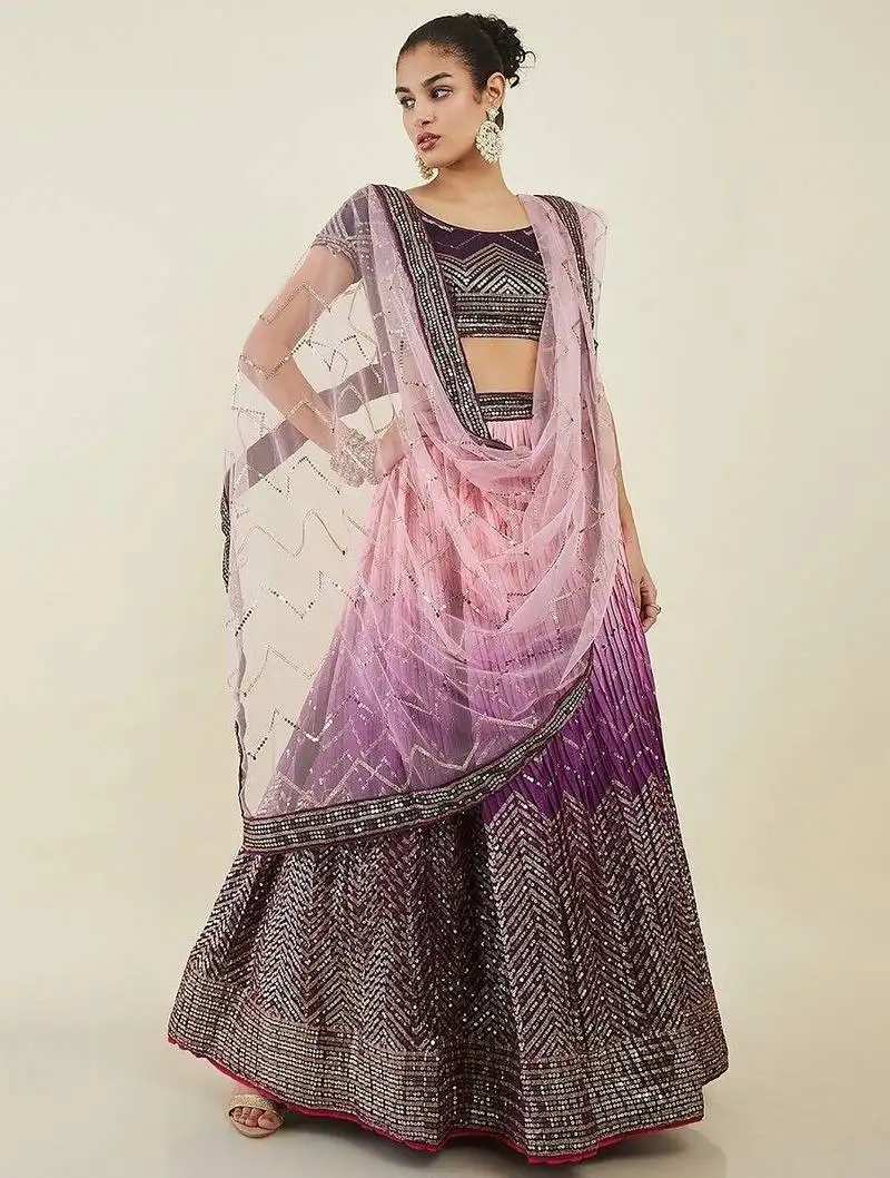 Bewitching purple sequins art silk engagement wear lehenga choli