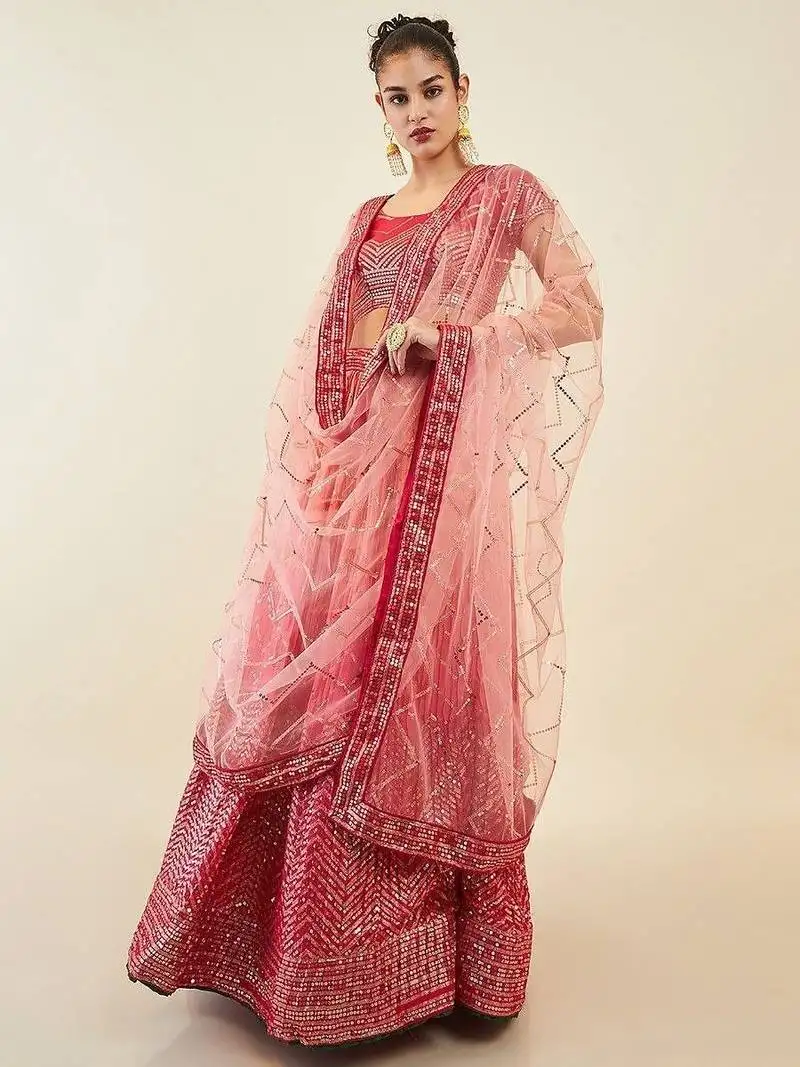 Mesmerizing pink sequins art silk festival wear lehenga choli