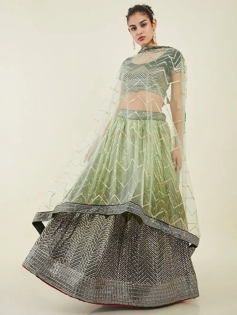 Fascinating green sequins art silk mehendi wear lehenga choli