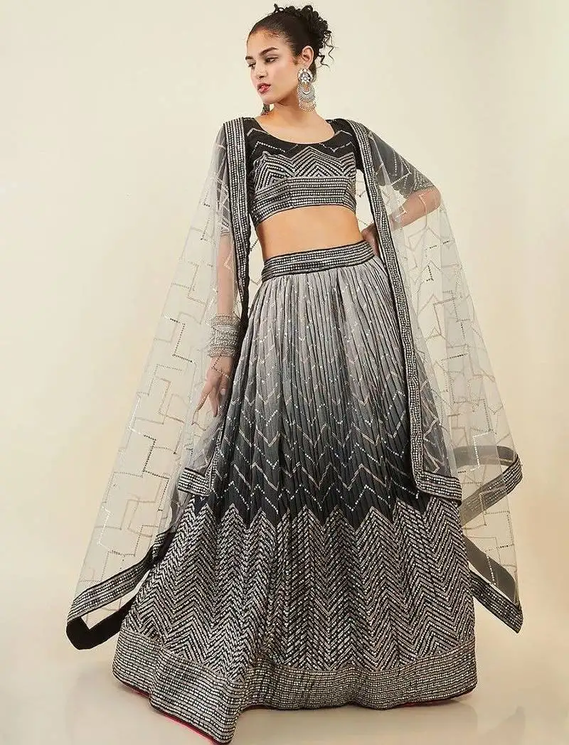 Enchanting black sequins art silk reception wear lehenga choli