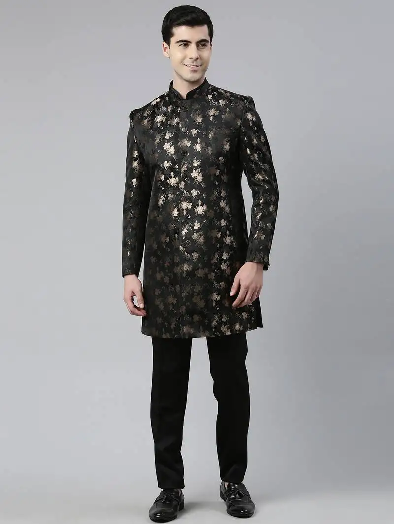 Black jacquard indo western with black pant