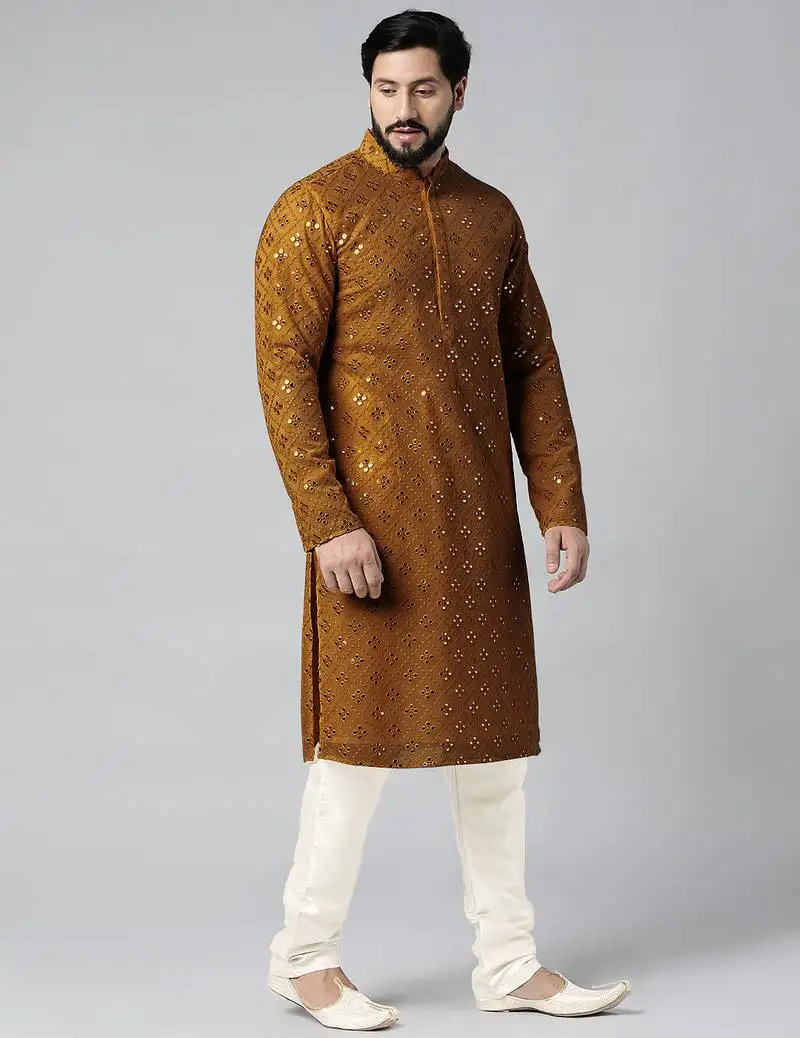 Mustard mirror embroidery kurtas