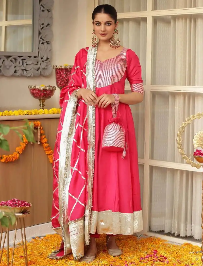 Pink embroidered cotton anarkali