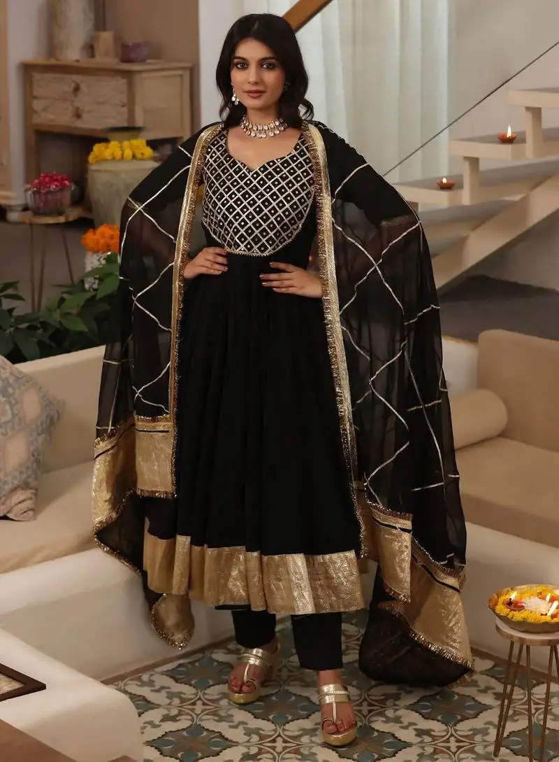 Black embroidered muslin anarkali