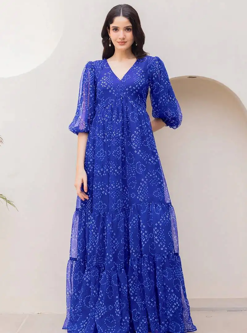 Blue color faux georgett beautiful girlie partywear ceremonial gown