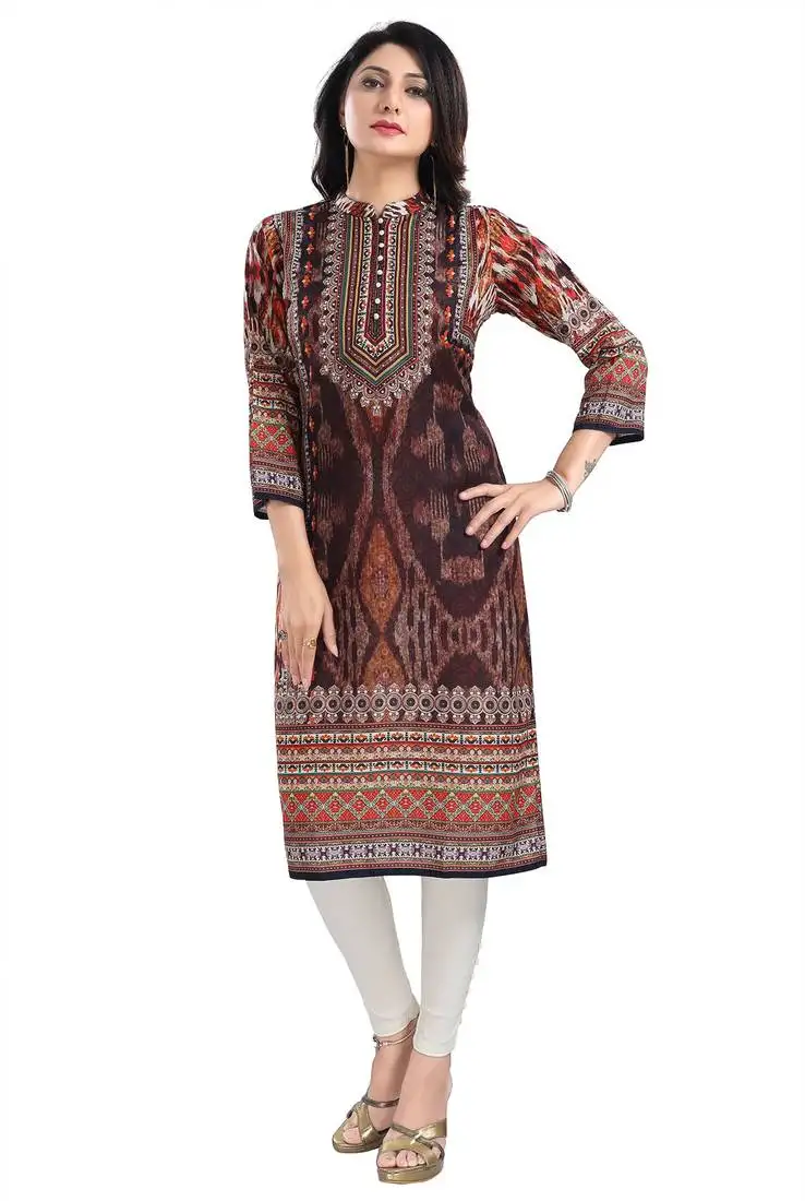 Brown color muslin fabric designer digital printed formal kurta