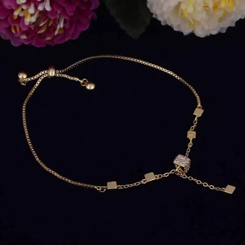 Superb square shape gold plated free size charm bracelet for women