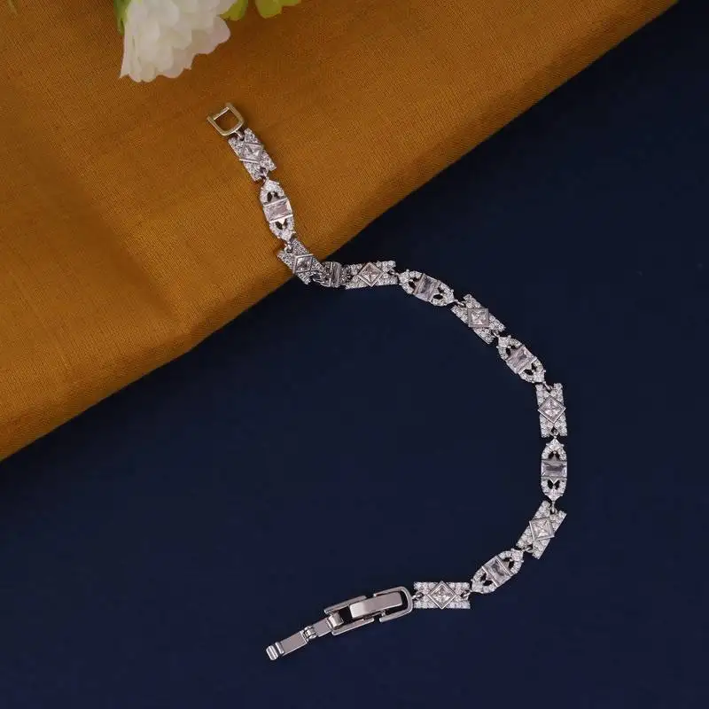 Luxurious square shape silver plated free size charm bracelet for women