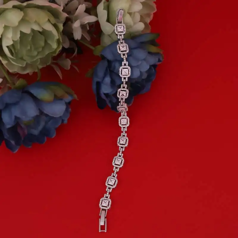 Excellent square shape silver plated free size charm bracelet for women