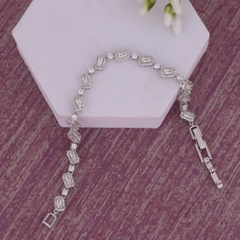 Elegant square shape silver plated free size charm bracelet for women