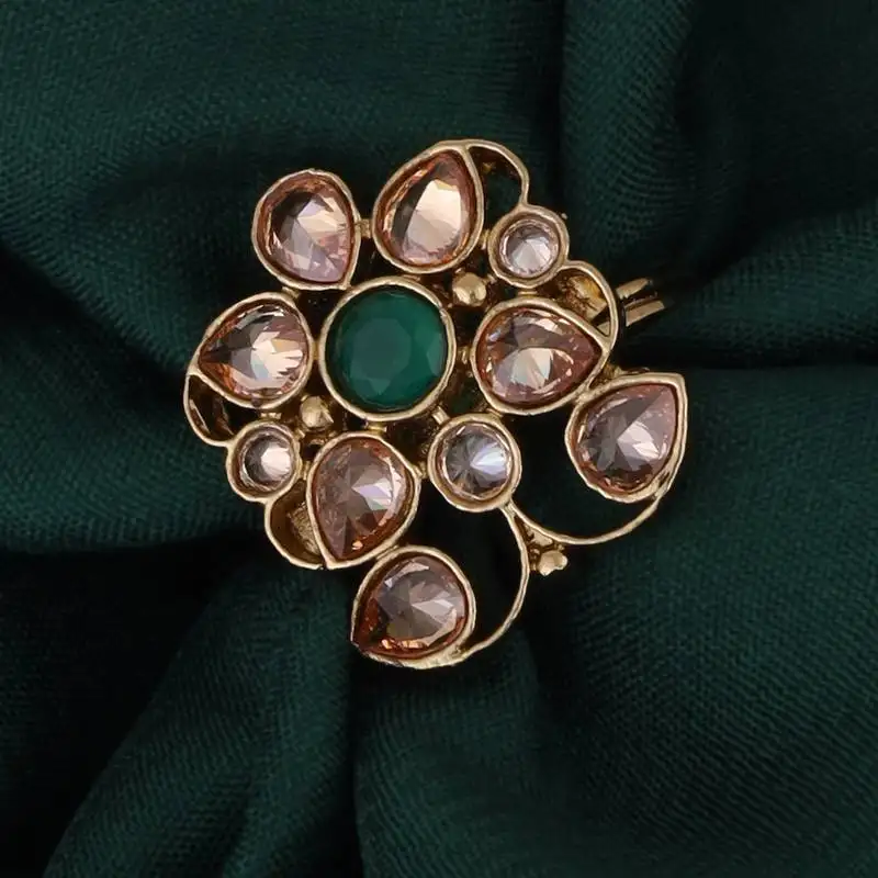 Marvellous oval shape gold plated adjustable finger ring for women