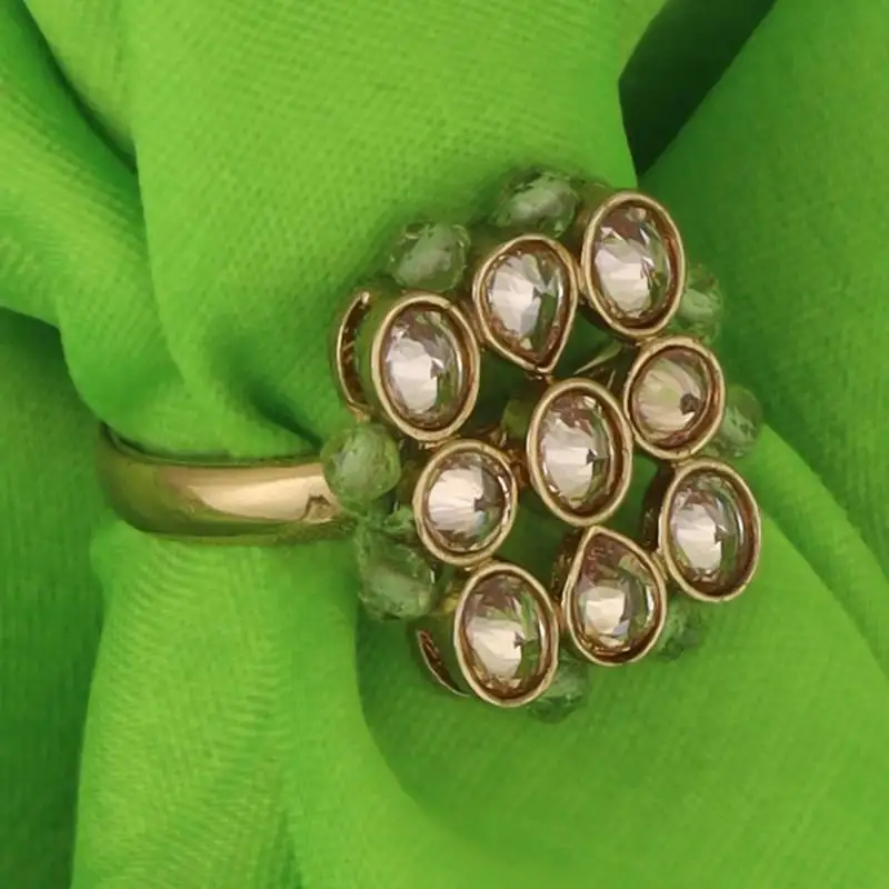 Modish round and oval shape gold plated adjustable finger ring for women