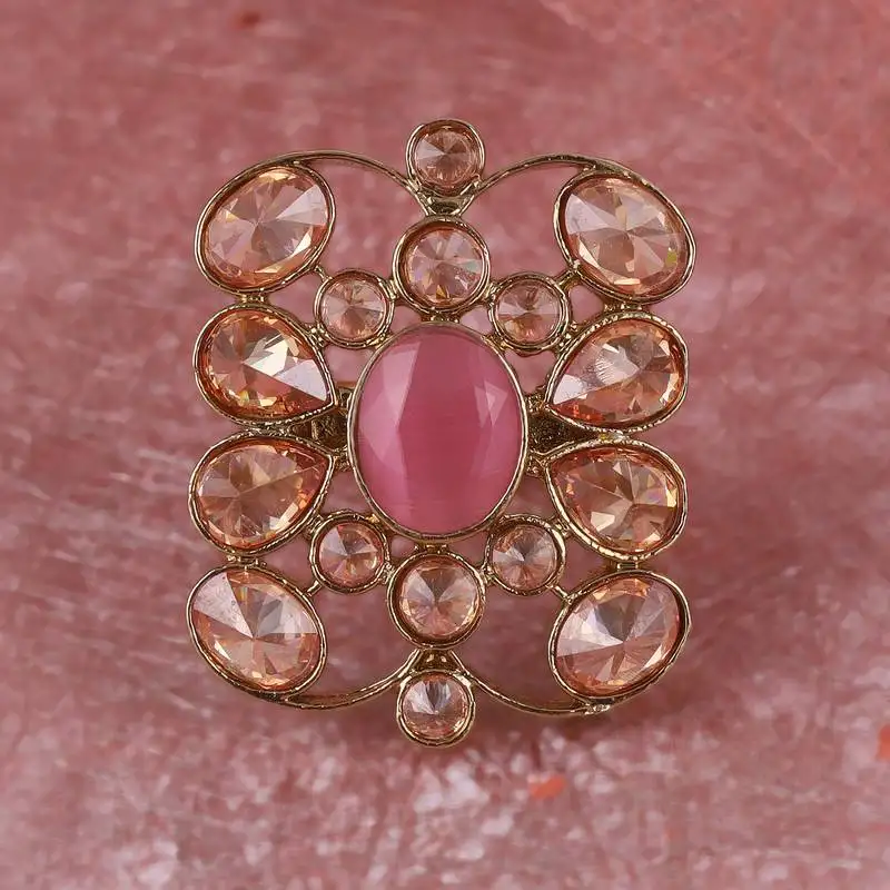 Pleasant oval shape gold plated adjustable finger ring for women