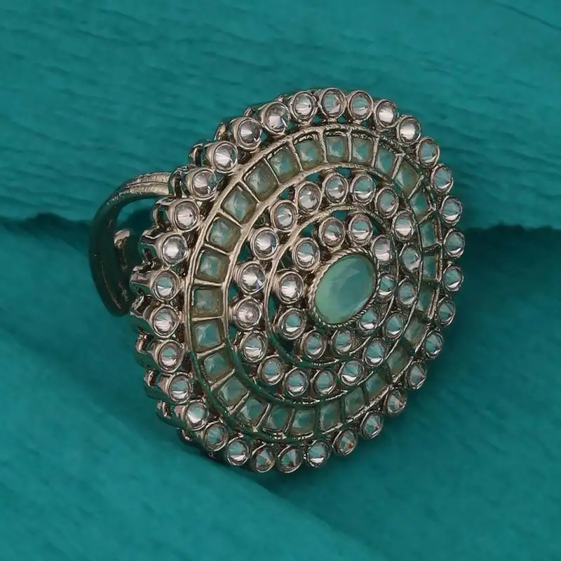 Glimmery round shape gold plated adjustable finger ring for women