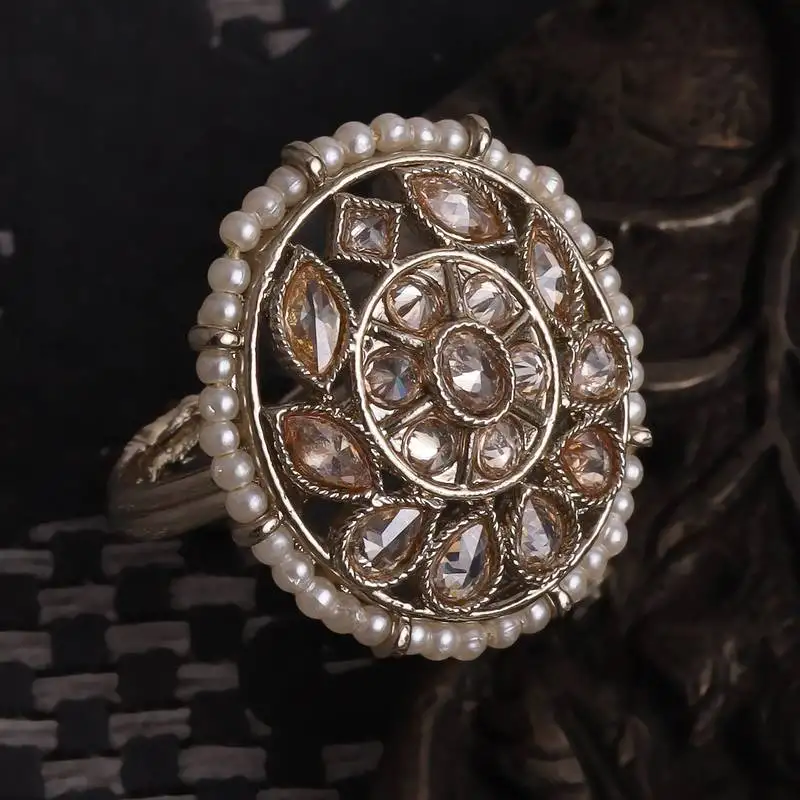 Good-looking oval shape gold plated adjustable finger ring for women