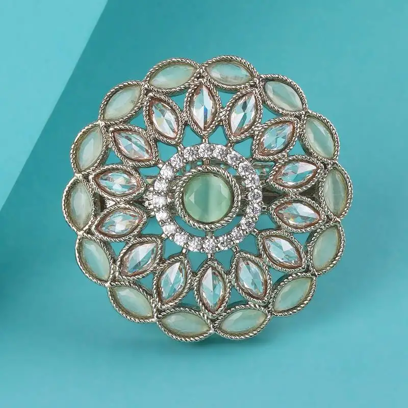 Gorgeous round and oval shape gold plated adjustable finger ring for women