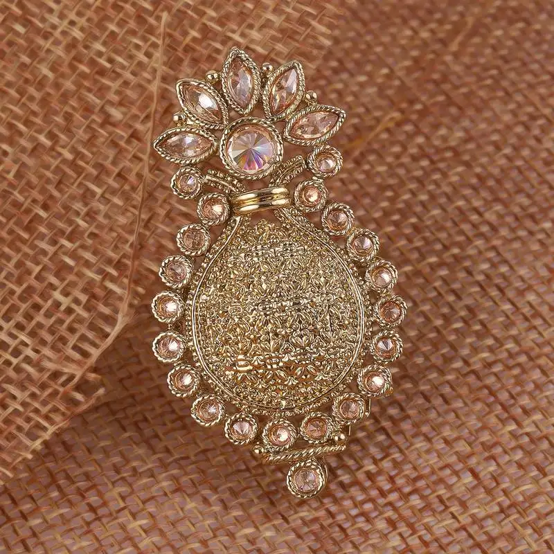 Incredible flower and kalash shape gold plated adjustable finger ring for women