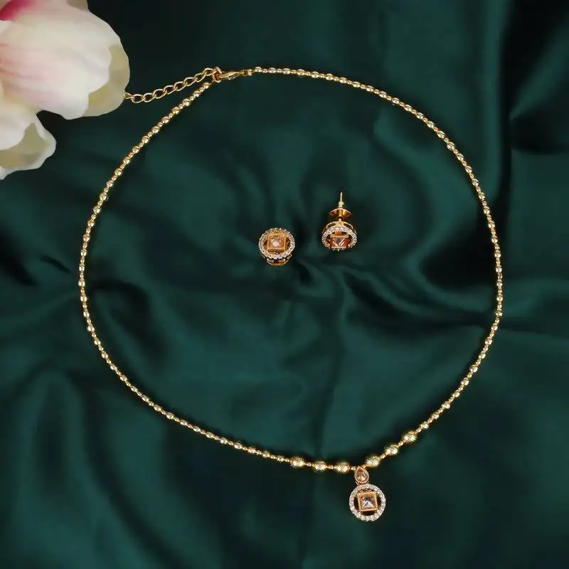 Traditional round shape golden balls gold plated choker necklace set for women