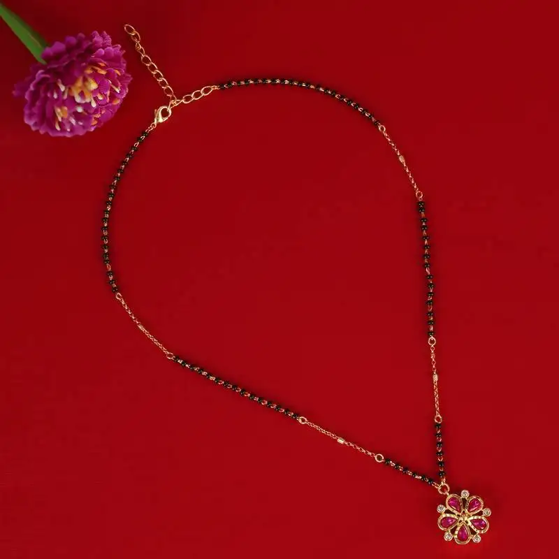 Traditional flower design black beads gold plated prncess necklace for women