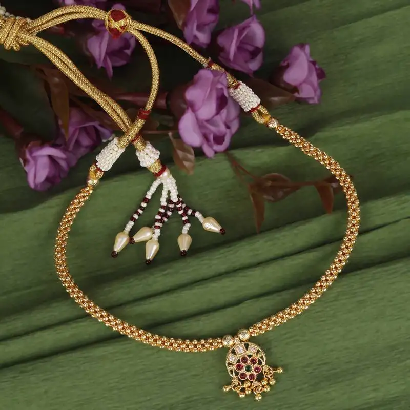 Traditional round shape golden balls guchha gold plated choker necklace for women