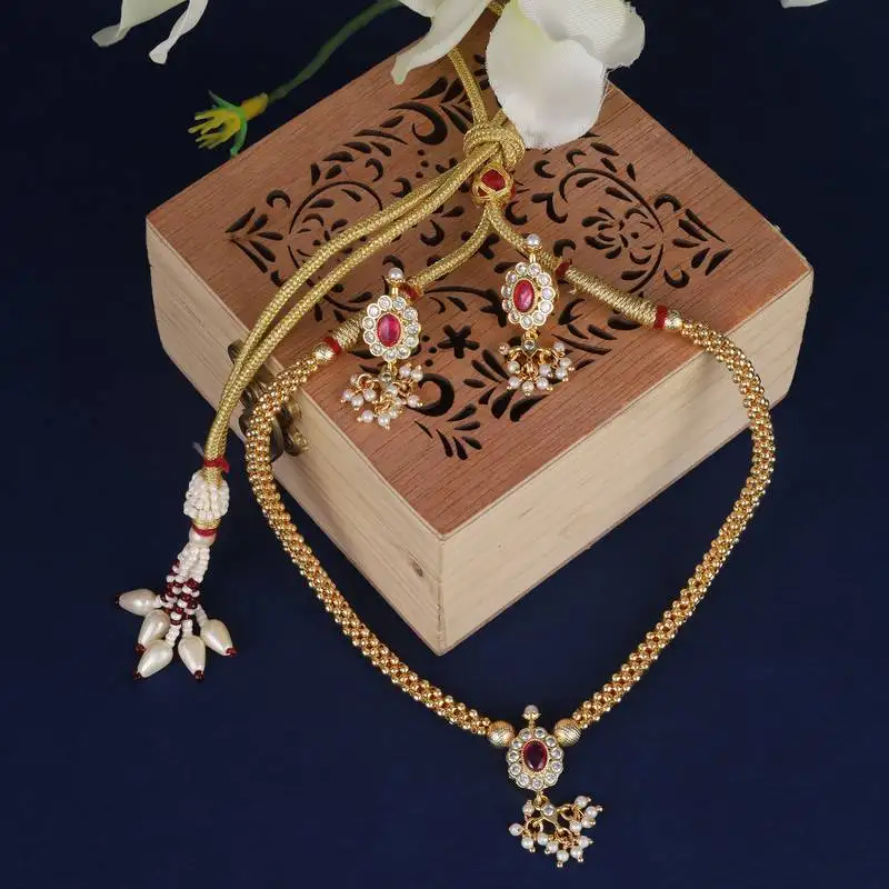 Traditional round shape golden balls latkan pearl gold plated choker necklace set for women