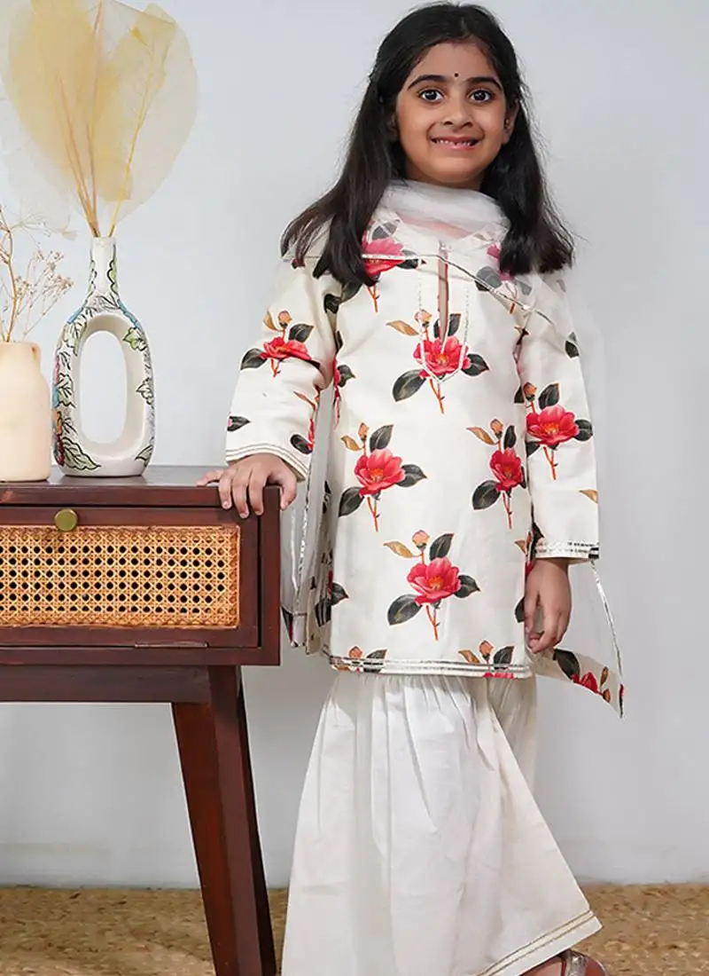 White floral printed chanderi sharara set