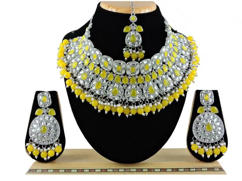 Yellow designer function wear ad necklace set