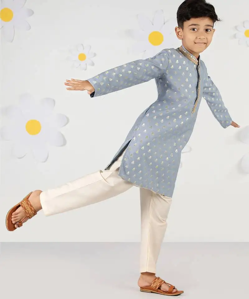 Boy's aqua silk blend kurta pyjama set - sequin embroidery festive ethnic wear (size 22-30)
