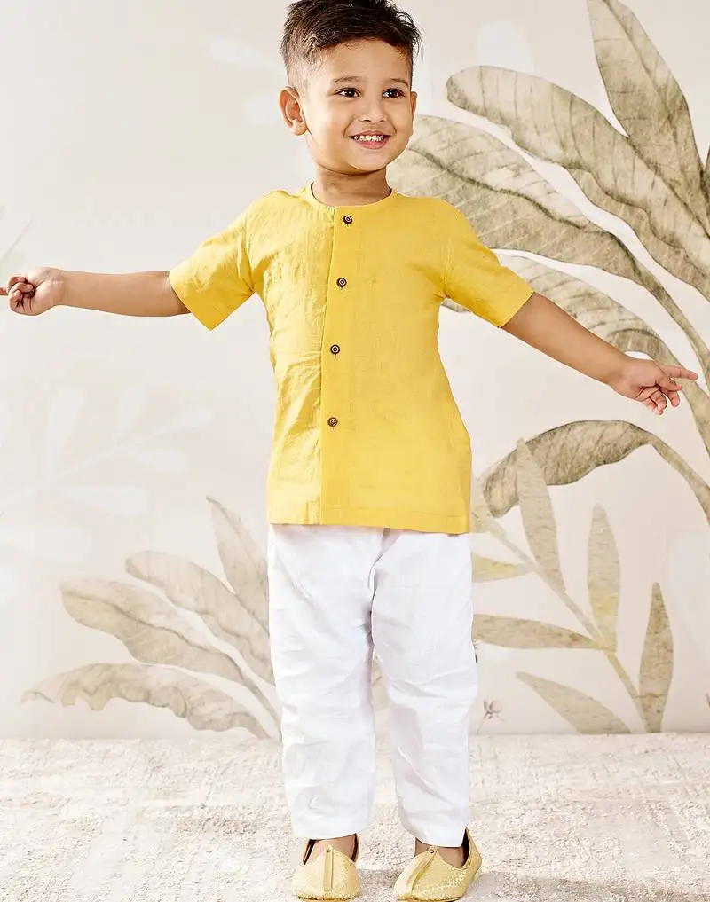 Baby boy's mustard cotton kurta pyjama set -rakhi outfit traditional festive ethnic wear (size 14-20)