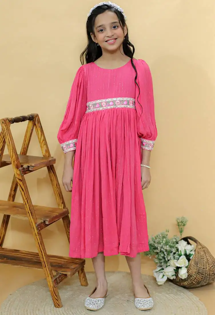 Pink plain georgette dress