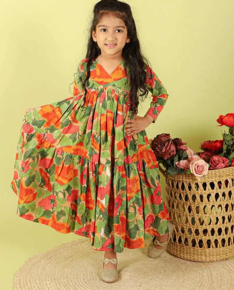 Green printed cotton dress