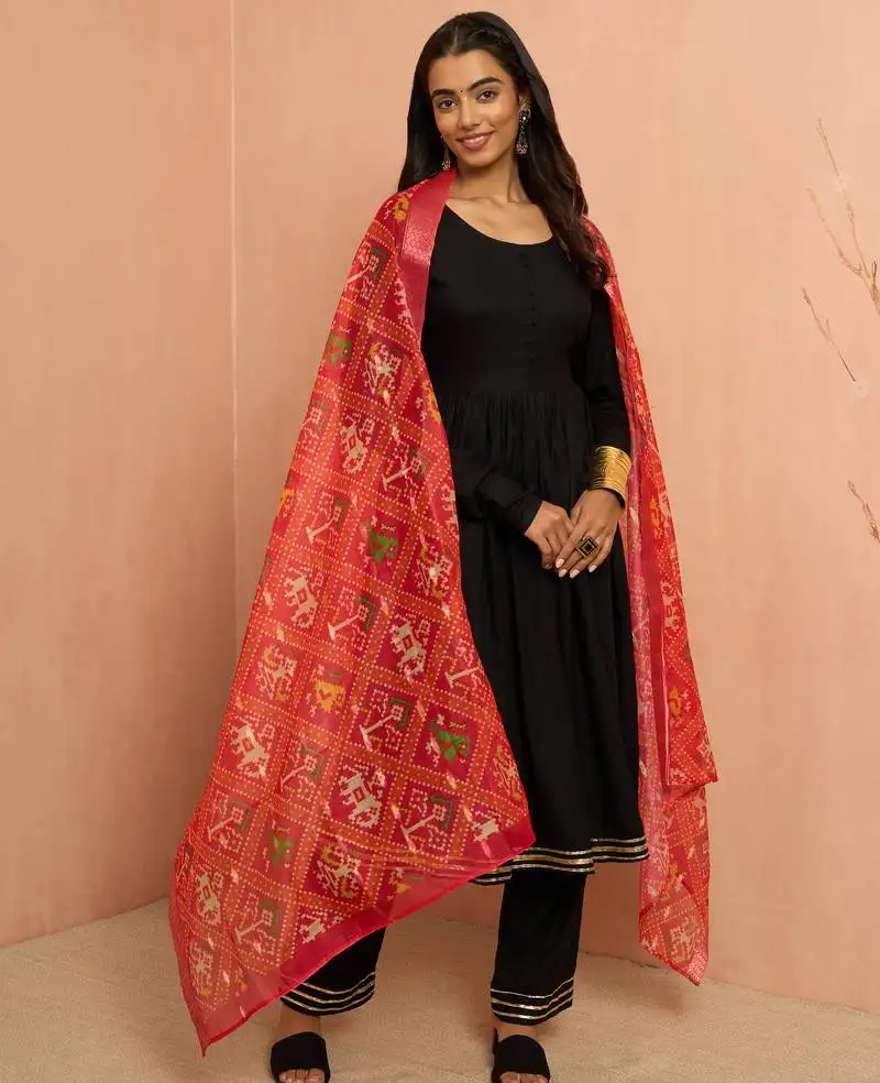 Women's black rayon anarkali kurta set - elegant raksha bandhan traditional festive wear